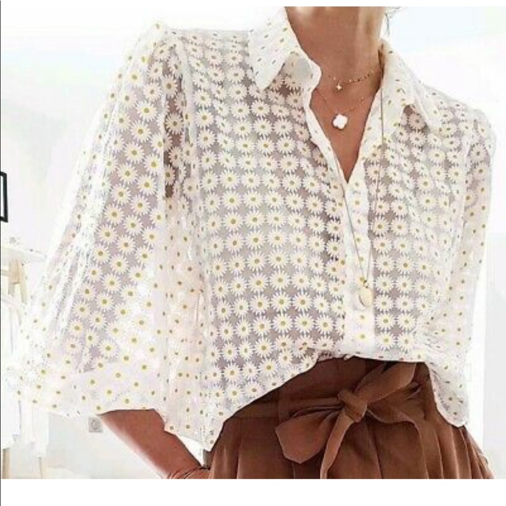 Zara off white semi-sheer puff sleeve crop top